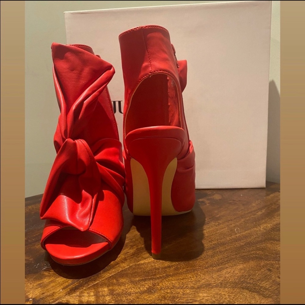 Red leather pump booties